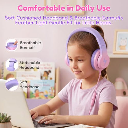 Candy Bila Kids Headphones, Wired Headphones for Kids Over Ear with Microphone, Foldable Headphone for Learning & Entertainment, Gradient Red - color: Gradient Red