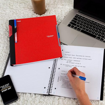 Five Star Advance Spiral Notebook + Study App, 3 Subject, College Ruled Paper, 8-1/2" x 11", 150 Sheets, Spiral Guard, Movable Tabbed Dividers, Fire Red (73134) (Pack of 6) - color: Fire Red, size: Pack of 6
