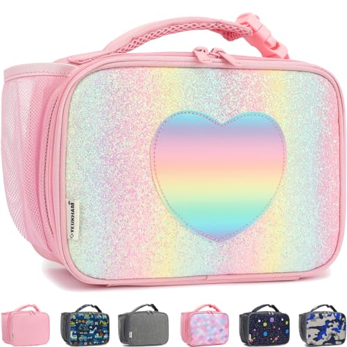 GYEUKHAM Insulated Lunch Box for School, Thermal Reusable Durable Freezable Lunch Bags for Kids Boys Girls Men Women - Small Soft Cooler Portable Lunch Tote Kit for Work Picnic Travel,Rainbow Glitter - color: Rainbow Glitter