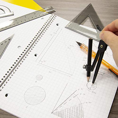 BAZIC Products 4-Piece Geometry Set with Compass, 2-Pack | 4-piece geometry set (12 in ruler, 30/60 and 45/90 triangles, 180-degree protractor) plus a compass - size: 2-Pack