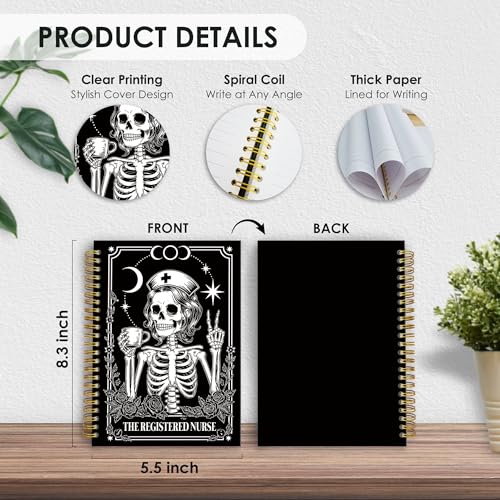 Black Gothic RN Nurse Spiral Notebook Gifts, Nursing Skeleton Hardcover Lined Notebooks Journal for Office Work, Registered Nurse Appreciation Thank You Gifts for Nurses Week Notebook A5 5.5x8.3 - color: nurse-D