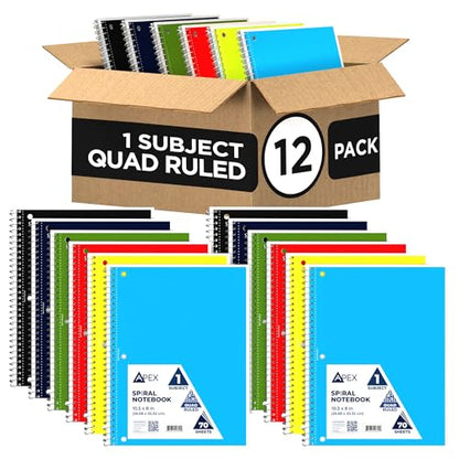 E-CLIPS USA Graph Paper Notebook Spiral Graph Paper Notebook Grid Notebook Quad Ruled Notebook 70 Sheets 140 Pages 8" x 10.5" 4x4 Square Per Inch (12 Pack) - size: 12 Pack