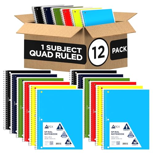 E-CLIPS USA Graph Paper Notebook Spiral Graph Paper Notebook Grid Notebook Quad Ruled Notebook 70 Sheets 140 Pages 8" x 10.5" 4x4 Square Per Inch (12 Pack) - size: 12 Pack