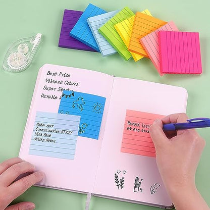 Eastern Wolf 8 Pads Lined Sticky Notes 3x3 Sticky Notes with Lines Self-Stick Note Pads 8 Bright Multi Colors, 85 Sheets/Pad - color: 3x3 8 Pads
