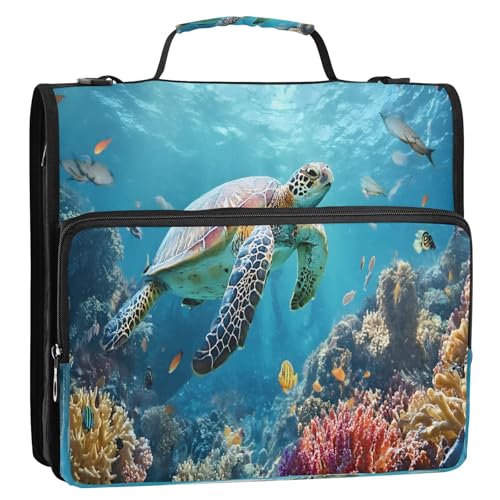 3 Ring Zipper Binder Underwater Sea Turtle Binders Bag with Shoulder Strap 500 Sheets Paper Organizer Trapper Keeper Documents Storage File Folder for School Office - color: A2400