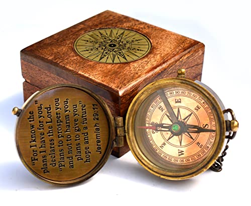 For I Know The Plans I Have For You, Jeremiah 29:11, Solid Brass Directional Engraved Compass, Baptism Gifts for Boys Girls, First Communion, Christian Gifts for Men, First Confirmation Gifts for Boys - style: #1 for I Know The Plans Compass