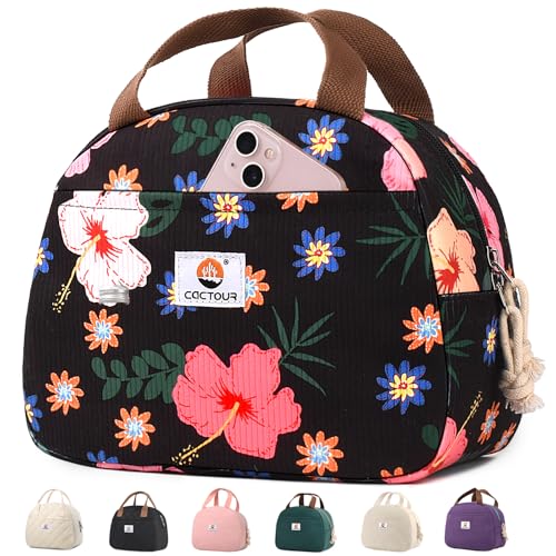 CaCTOUR Lunch Box for Women Girls Teens,Cute Lunch Box Cooler Bag, Portable Insulated Small Lunch Bag Women Reusable Corduroy Lunch Tote for Work/Travel/Picnic/School (Flower) - color: A-Flower, size: Small