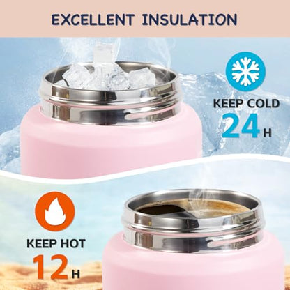 Kerilyn 12oz Kids Water Bottle 2 Pack, Stainless Steel Insulated Water Bottle Bulk, Toddler Cups with Straws Leak-Proof, Kids Water Bottles for School Boys Girls, BPA Free, Rose Red+Charm Pink - color: A. Rose Red+Charm Pink