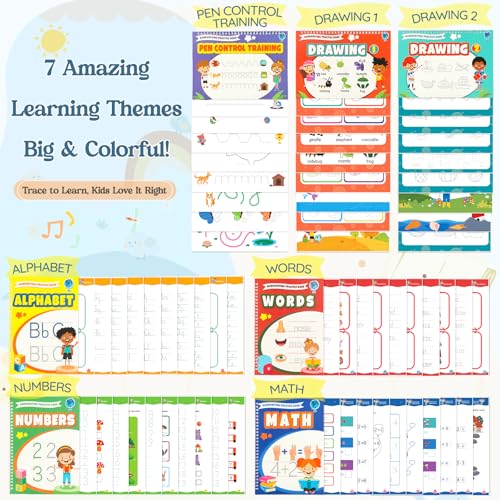 VOOWO Grooved Handwriting Practice for Kids, Larger & Deeper Magic Grooved Writing Practice for Kids Age 3-5, Reusable Letter Tracing Books, Preschool Learning Activities, Gift for Kids Boys and Girls