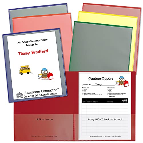C-Line Classroom Connector School-to-Home Folders, Assorted Colors, 6 per Pack (32010) - size: Pack of 6