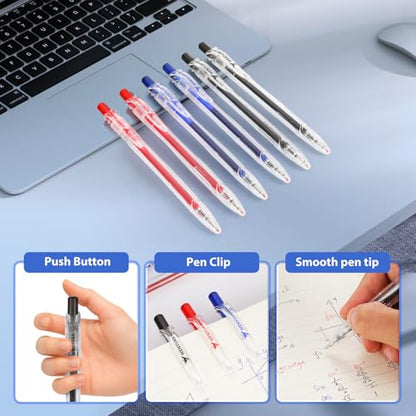WY WENYUAN Gel Pens Set, 12 Pack Retractable Quick Dry Pens with Black Red Blue Ink, 1.0mm Smooth Writing Gel Pens for Teachers, Note Taking, Journaling, School & Office Supplies - color: Red&Black&Blue