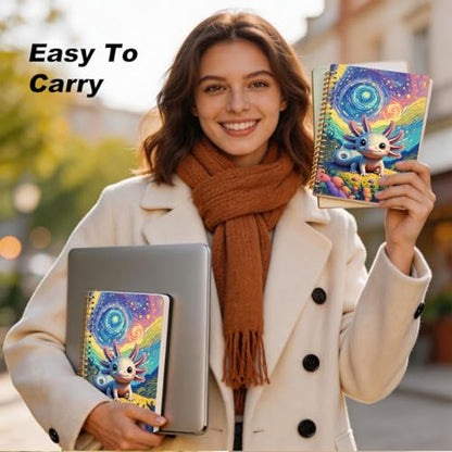 2 Pcs Van Gogh Starry Night Axolotl Spiral Notebook, A5 Journal Notebook | 160 Pages College Ruled Spiral Notebooks, Hardcover Journals for Writing Travel Office, Axolotl Gifts for Women Coworker - color: Multicolour 0004