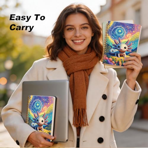 2 Pcs Van Gogh Starry Night Axolotl Spiral Notebook, A5 Journal Notebook | 160 Pages College Ruled Spiral Notebooks, Hardcover Journals for Writing Travel Office, Axolotl Gifts for Women Coworker - color: Multicolour 0004