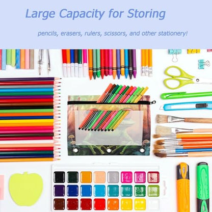 Studying 2 Pack Surrealism Red Eye Frog Art Painting 3 Ring Binder Pencil Pouch Bags,Clear Window Zipper Storage Case for Boys Girls School Office Supplies Cosmetics Organizers - color: Multi-frog