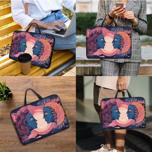 Laptop Sleeve Bag with Handle Computer Protective Soft Cover Case for 14 Inch 13 Inch Laptop,Art Sun and Moon - color: Art Sun and Moon