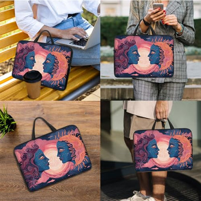 Laptop Sleeve Bag with Handle Computer Protective Soft Cover Case for 14 Inch 13 Inch Laptop,Art Sun and Moon - color: Art Sun and Moon