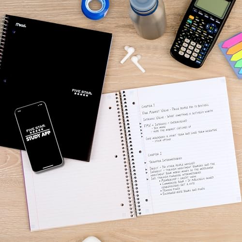 Five Star Spiral Notebook + Study App, 3 Subject, College Ruled Paper, Fights Ink Bleed, Water Resistant Cover, 8-1/2" x 11", 150 Sheets, Black (72069) - color: Black, size: 1 Count (Pack of 1)