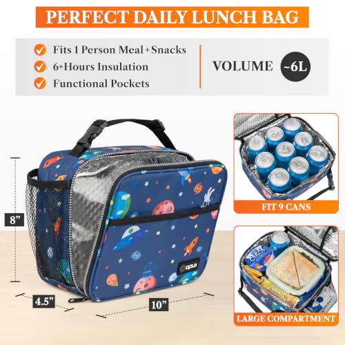 Opux Space Astronaut Lunch Bag, Soft Insulated Lunch Box for Kids, Boys, Girls, Reusable, Portable, Waterproof, Durable - color: Space Astronaut