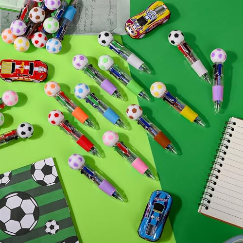 LiYiQ 25 Pcs Soccer Party Favor Multicolor Pen in One Cartoon Cute Fun 4-in-1 Cute Pens Bulk Kawaii Soccer Shape Cool Ballpoint Pens for Kids Fun Gifts - style: Soccer