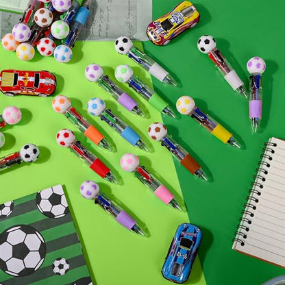 LiYiQ 25 Pcs Soccer Party Favor Multicolor Pen in One Cartoon Cute Fun 4-in-1 Cute Pens Bulk Kawaii Soccer Shape Cool Ballpoint Pens for Kids Fun Gifts - style: Soccer