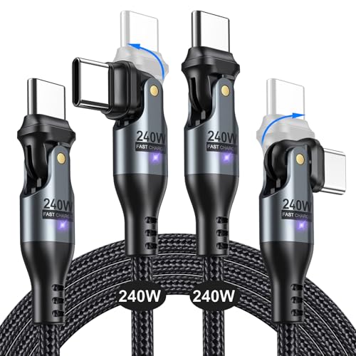 AUFU 240W USB C to USB C Cable 6ft(2 Pack), USBC to USBC Dual Head 180° Rotation/C to C Cable/High Speed USB C Cable/USB C Fast Charging Cable for Phone 16/15/Ma-Book/Pad Series, Samsung Galaxy Series - size: 6ft+6ft