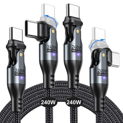 AUFU 240W USB C to USB C Cable 6ft(2 Pack), USBC to USBC Dual Head 180° Rotation/C to C Cable/High Speed USB C Cable/USB C Fast Charging Cable for Phone 16/15/Ma-Book/Pad Series, Samsung Galaxy Series - size: 6ft+6ft