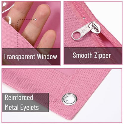 Mr. Pen- Pencil Pouch for 3 Ring Binder, 2 Pack, 10"x6.75", Smooth Zipper | Clear Window, Large Capacity Pencil Case with 3 Reinforced Grommets for School, Office, Supplies Storage | Clear Window, Large Capacity Pencil Case with 3 Reinforced Grommets for
