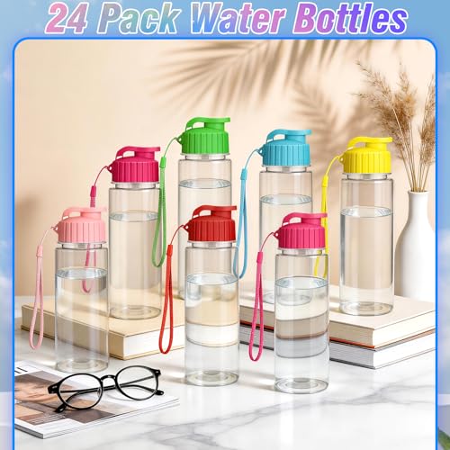 mwellewm Bulk Water Bottles 24 Pack 17 oz Reusable Plastic Water Bottles Bulk with Leak Proof Flip Top for Gym Sports Outdoor Fitness Party Clasroom School Activities Camping Office Travel(Colorful)