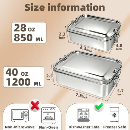 Adult Stainless Steel Lunch Box, 40oz/1200ml Metal Bento Box Removable Dividers, Reusable Food Storage Containers with Lids Leak Proof for Travel, Work, Picnic, Home - size: 1 X 1200ml Box with Removable Dividers