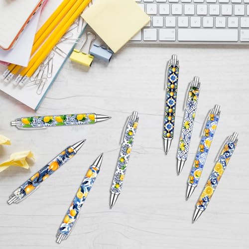 Capri Lemon Pens Set – Mediterranean-Inspired Ballpoint Pens for Girls, Students, and Stationery Lovers – Smooth Writing Pens for School, Journaling, or Gifts – Bright and Elegant Design, 8 Pack - style: Capri lemon