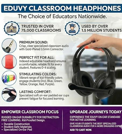 Bulk Headphones for Classroom with Microphone, Heavy-Duty School Pack Wired Headphones for Students with Rotating Boom Mic. Teacher Must Haves from Elementary to College (12 Pack Black) - color: 12 Pack Black
