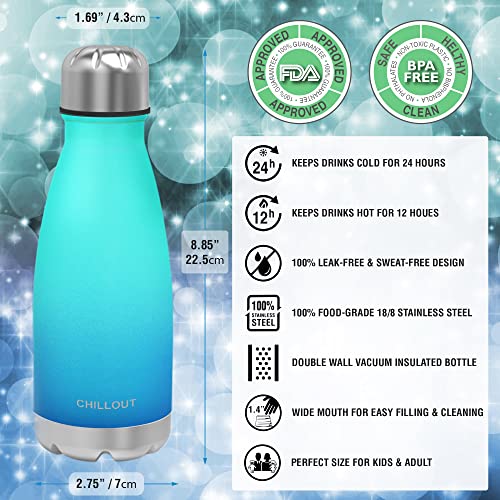 CHILLOUT LIFE 12oz Kids Insulated Stainless Steel Water Bottle, Leak Proof | Small Metal Water Bottle, Keeps Drinks Cold 24H & Hot 12H, Leak-Proof Screw Lid, Perfect for School, Travel & Sports - color: Ocean Blue