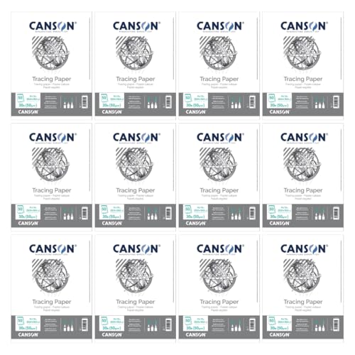 Canson Tracing Paper Pad, 9" x 12", Top Bound, 30 lb. (50gsm), 50 Sheets/Pad, Class Pack of 12 Pads, 600 Sheets Total - size: 9" x 12" (12-Pack)