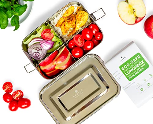 ecozoi Stainless Steel Bento Lunch Box for Adults & Kids, 4 Compartment Leak Proof 50 Oz, BPA-Free Dishwasher Safe, Eco-Friendly and Plastic-Free Lunch Container for School, Work and Meal Prep - size: 4 Compartment 50 Oz