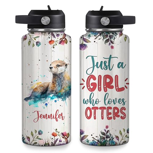 Hyturtle Personalized Otter Water Bottle - Travel Insulated Stainless Steel Bottle with Leak-Proof Lid 18oz 32oz - Cute Animal Gift for Women, Girls, Otter Lovers - Birthday & Christmas Gift - color: Otter