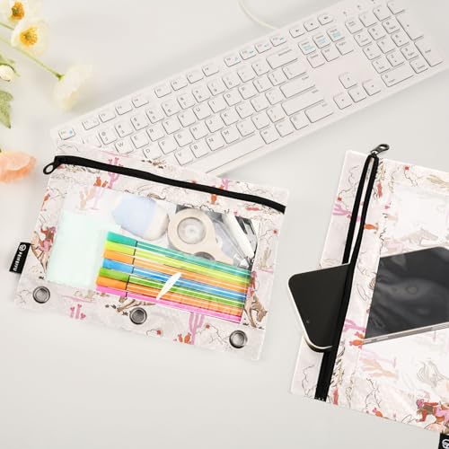 Western Cowgirl Cactus Pink Pencil Pouch for 3 Ring Binder 2 Pcs Binder Pouches with Zipper Pocket Pencil Case Bag with Clear Window for Office Work School Supplies - color: Western Cowgirl Cactus Pink