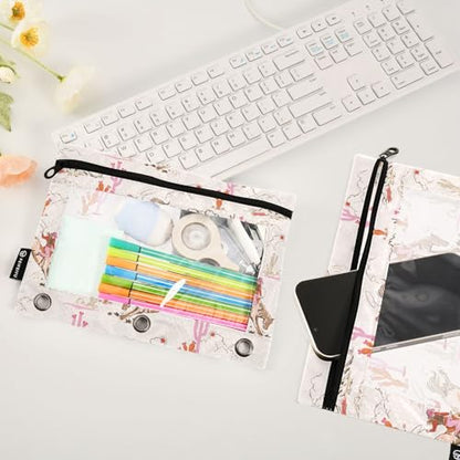 Western Cowgirl Cactus Pink Pencil Pouch for 3 Ring Binder 2 Pcs Binder Pouches with Zipper Pocket Pencil Case Bag with Clear Window for Office Work School Supplies - color: Western Cowgirl Cactus Pink