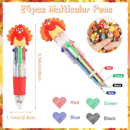 CCINEE 24pcs Thanksgiving Mini Multicolor Pens, Fall Turkey Pumpkins Retractable Writing Pen In One Holiday Ballpoint Pens for Students Teacher Office Coworker Gifts Classroom Prize Goody Bag Stuffers - color: Brown