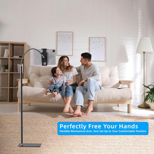 Tablet Floor Stand Holder with Flexible Gooseneck and Stable Base, Compatible with Tablet and Cell Phones (3.5''-9.7''), Black - color: Black