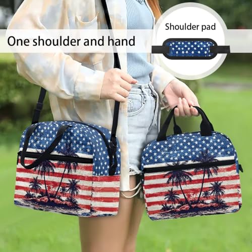 American Flag Coconut Tree 3PCS Kids Backpacks for Teen Girls Boys, 17 Inch School Bookbag Set with Lunch Bag Pencil Case 3 in 1 Lightweight Daypacks for Middle High School Students - color: American Flag Coconut Tree