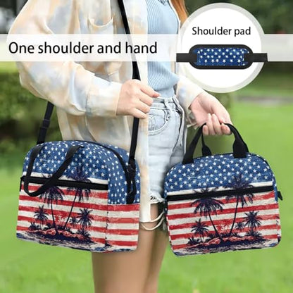 American Flag Coconut Tree 3PCS Kids Backpacks for Teen Girls Boys, 17 Inch School Bookbag Set with Lunch Bag Pencil Case 3 in 1 Lightweight Daypacks for Middle High School Students - color: American Flag Coconut Tree