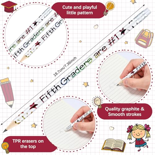 Tenceur 24 Pcs 5th Graders Pencils Bulk Motivational Pencils with Erasers Inspirational Pencil with Back to School Supplies for Kids Student Teacher Classroom Reward - style: 5th Graders