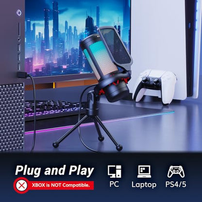 TONOR Gaming Microphone Set, USB Condenser Mic for PC with Stand, Controllable RGB, Quick Mute, Volume Control, for Twitch Streaming, Discord Chatting, 200 cm/78inch Cable, Desktop Stand TC310 - style: RGB Mic with Desktop Stand