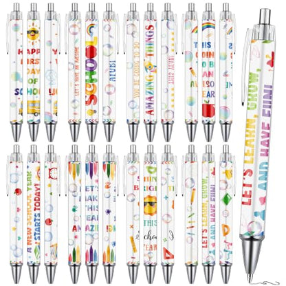 Back to School Ballpoint Pens - 24 Pcs First Day of School Pens Set Welcome Inspirational Retractable Writing Ball Point Pen Gift for Teacher Student Classroom Party Favors Supplies - style: Back to School