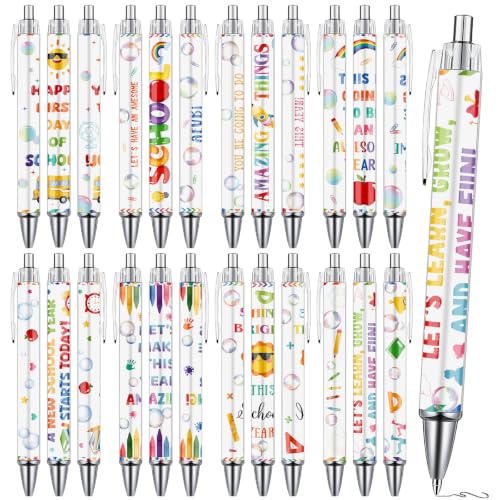 Back to School Ballpoint Pens - 24 Pcs First Day of School Pens Set Welcome Inspirational Retractable Writing Ball Point Pen Gift for Teacher Student Classroom Party Favors Supplies - style: Back to School