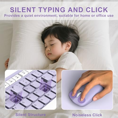 Wireless Keyboard and Mouse Combo, Full-Sized Wireless Keyboard and Adjustable DPI Mouse, 2.4GHz USB Receiver, Silent Keyboard and Mouse for PC, Windows, MAC, Desktop, Laptop(Purple) - color: Purple