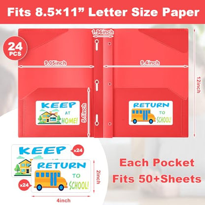 Henoyso 24 Set Take Home Folders with Clear Front Pocket, School-to-Home Communication Folder Bulk for Back to School Classroom, Heavy Duty Plastic Parent-Teacher Homework Folders (Red) - color: Red