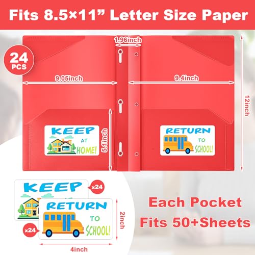 Henoyso 24 Set Take Home Folders with Clear Front Pocket, School-to-Home Communication Folder Bulk for Back to School Classroom, Heavy Duty Plastic Parent-Teacher Homework Folders (Red) - color: Red