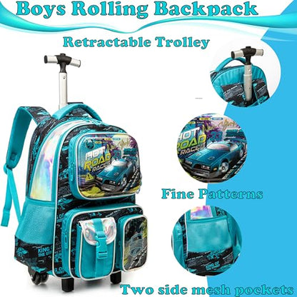 School Kids Rolling Backpack for Boys 17" Multiple Function Pockets - color: Blue-240525-lg