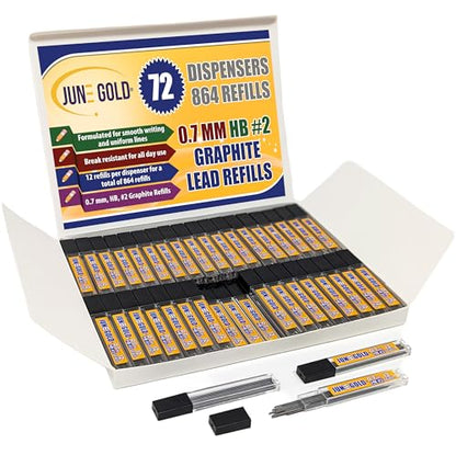June Gold 864 Pieces, 0.7 mm HB #2 Lead Refills, 72 Dispensers, 12 Pieces Per Dispenser, Medium Thickness, Break Resistant Lead/Graphite - style: 0.7 mm